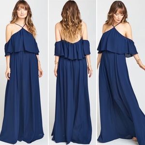 NWT Show Me Your Mumu Rebecca Ruffle Dress Navy S